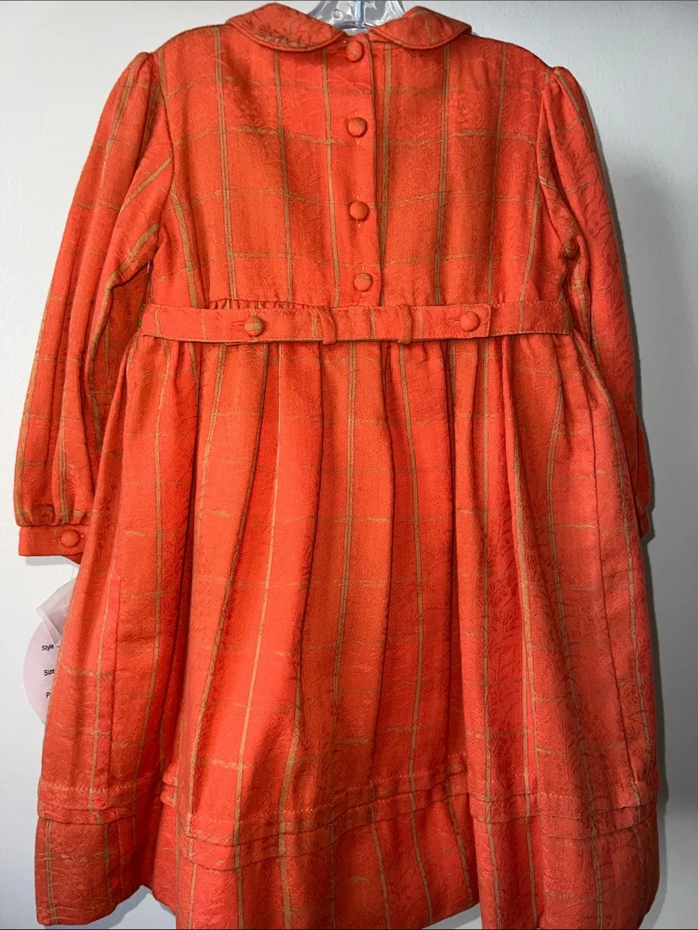 Vintage Sarah Louise Orange Smocked Brocade Dress